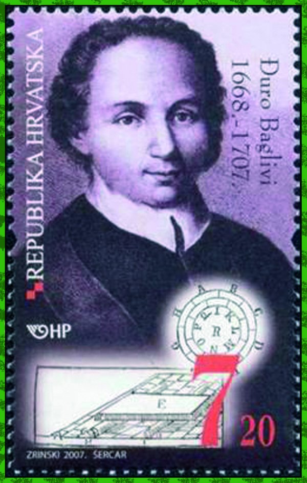 Fig. 10 - Francobollo commemorativo della Croazia, emesso nel 300 anniversario della morte di Baglivi